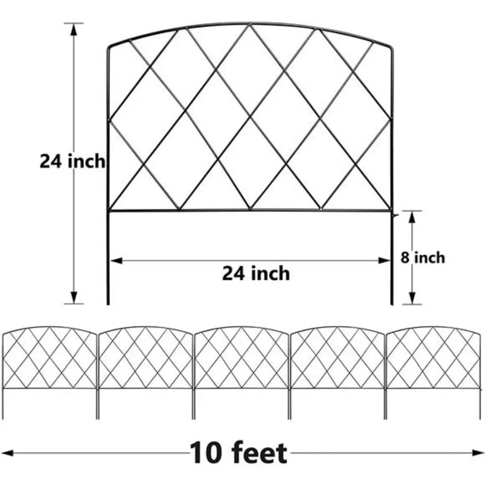 Decorative Garden Fence 24 in (H) x 10 ft (L), Outdoor Rustproof Metal